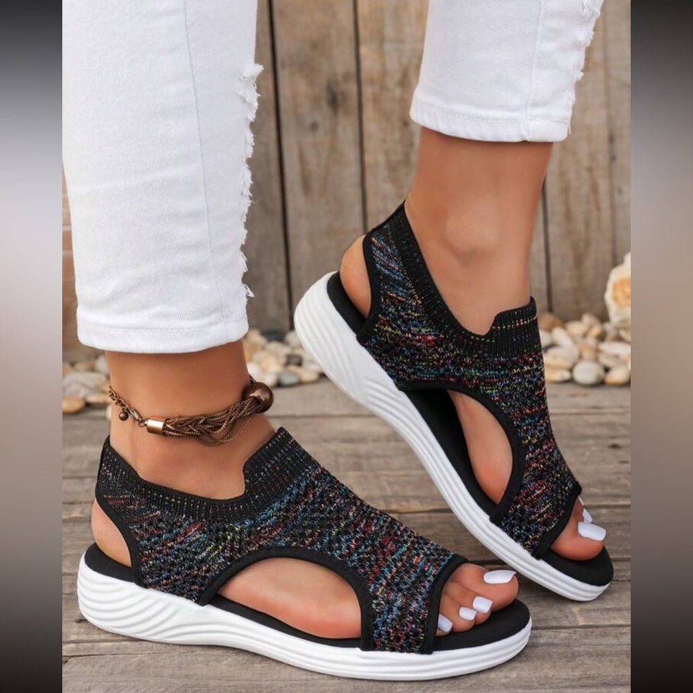 Multicolor Knit Open-Toe Sandals - image 4